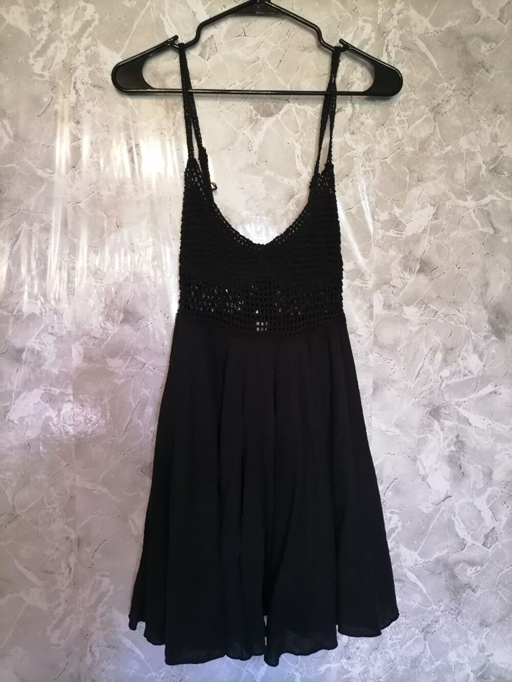 Women's Surf Gypsy black Crochet Top Mini Dress W/Spaghetti Straps Size S